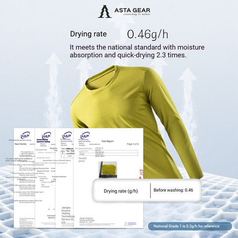 ASTA GEAR Men's 15.5 Micron Merino Wool Long-Sleeve T-Shirt, 200g Lightweight Quick-Dry Top for Outdoor Hiking & Running