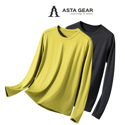 ASTA GEAR Men's 15.5 Micron Merino Wool Long-Sleeve T-Shirt, 200g Lightweight Quick-Dry Top for Outdoor Hiking & Running