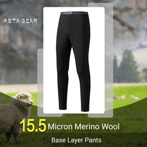 ASTA GEAR Men's 100% Merino Wool Quick-Dry Pants, Moisture-Wicking Warm Base Layer for Outdoor Hiking Mountaineering Running