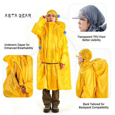 ASTAGEAR Voyage Raincoat, Ultralight Portable Rain Jacket with Sleeves for Hiking, Mountaineering, Camping & Cycling