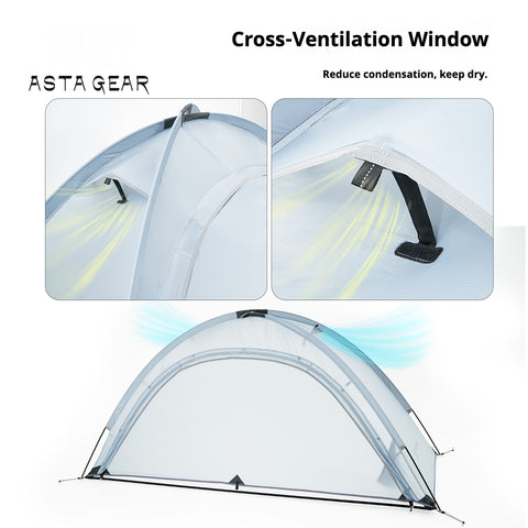 Asta Gear Yunshan 1-Person Single-Sided Silicon Coated Tent, 15D Ultralight, Heavy Rain & Wind Resistant Solo Camping Shelter