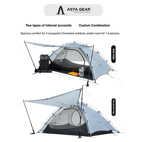 Asta Gear Montlite2 DAC Double Tent, Lightweight Outdoor Hiking Mountaineering Camping Shelter, Windproof & Rainproof Tarp