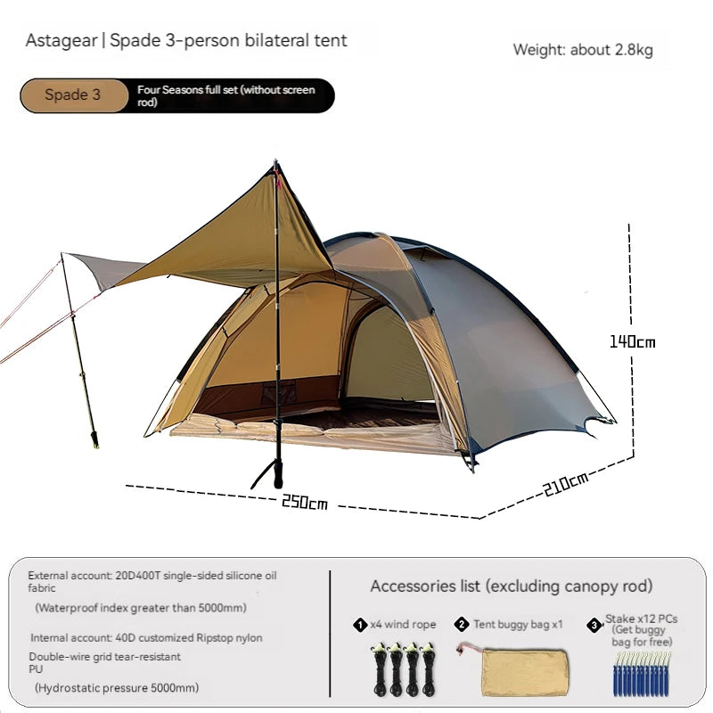 mountaineering tent ASTA GEAR Outdoor Camping Professional camping and mountaineering tent, two person and three person tent with built-in canopy