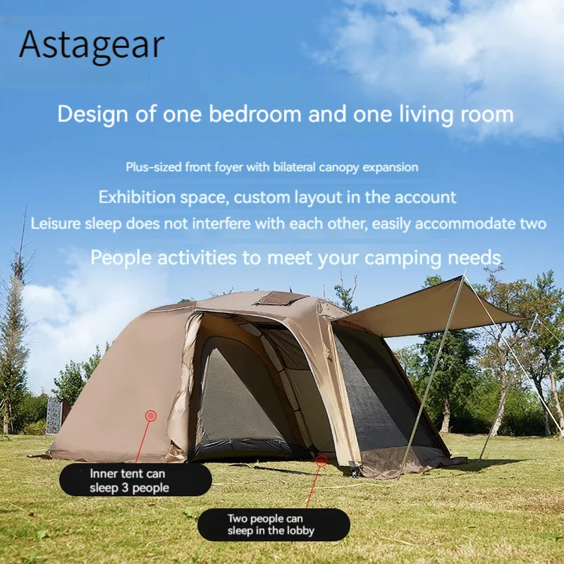 3 bedroom tent with living room Yunduan3 Outdoor foldable portable family camping tent, one bedroom, one living room, lightweight cycling and motorcycle tent